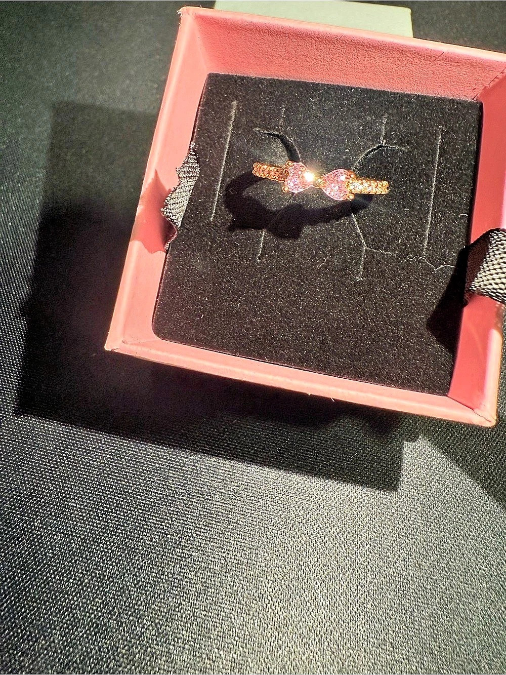 PANDORA Sparkling Pink Bow Ring Gold & Pink Size 52